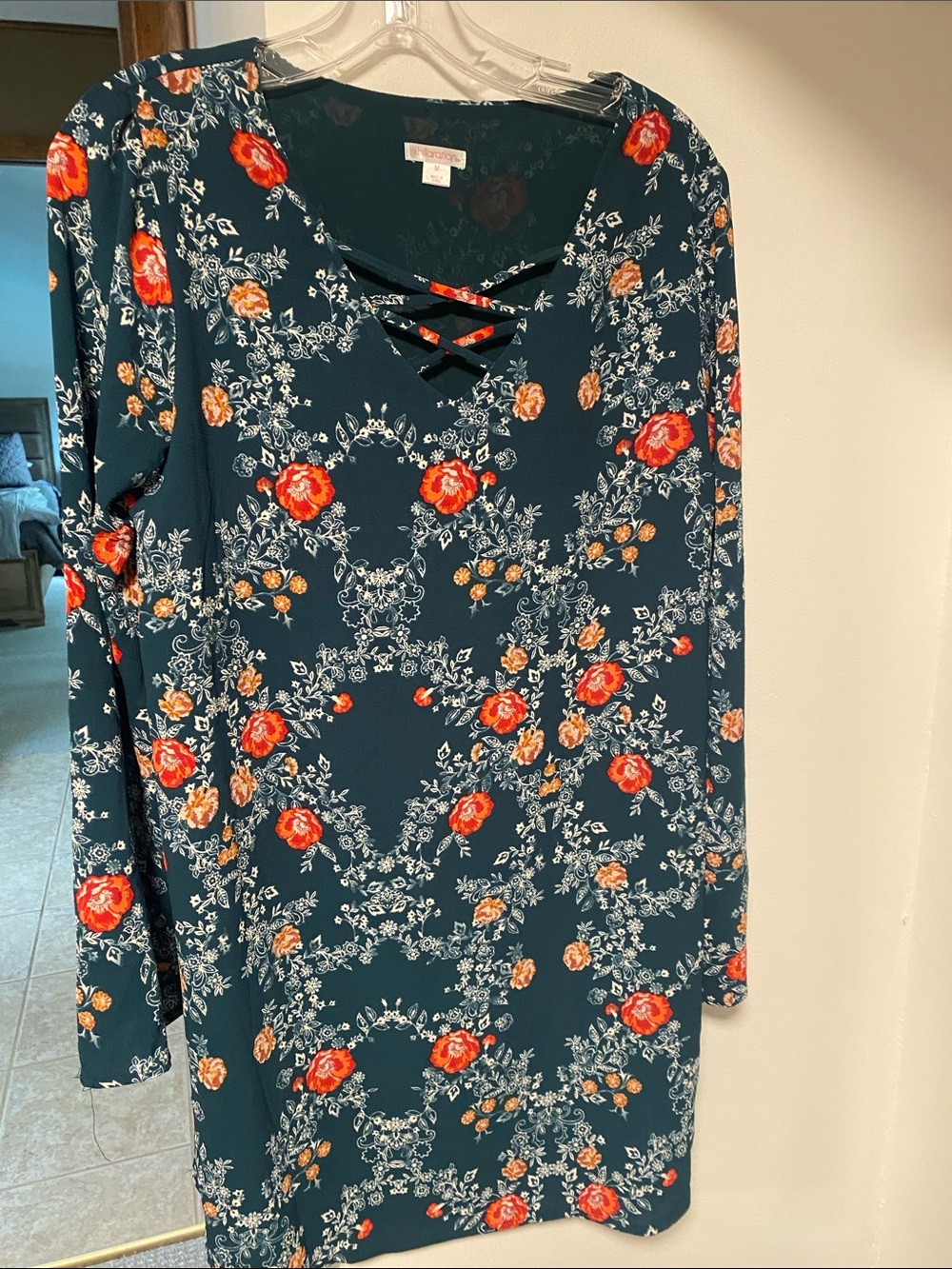 Xhilaration Teal Floral dress with Pink Accents